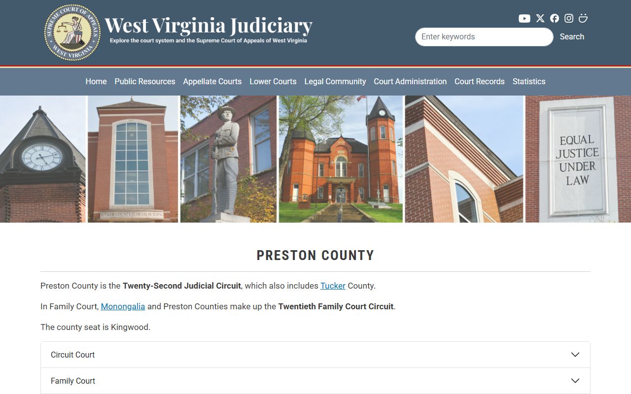 Preston County court records contact page for courthouse offices